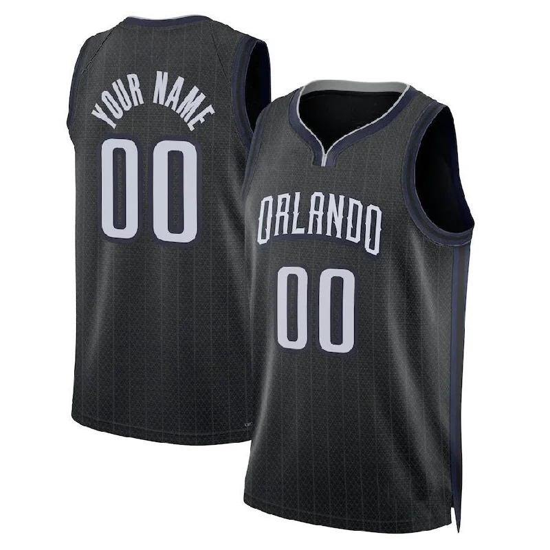 Basketball jersey with contrast trim and piping for style-Custom O.Magic Unisex 2022-23 Swingman Jersey City Edition  Black Stitched Basketball Jersey