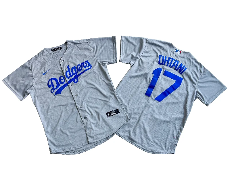 Custom home or away baseball jersey for teams-Los Angeles Dodgers 17# Shohei Ohtani Gray Player Jersey.