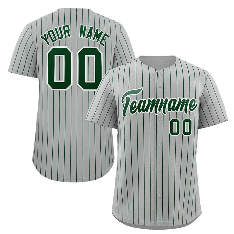 Classic button-down baseball jersey for team uniforms-Custom Gray Green-White Stripe Fashion Authentic Baseball Jersey