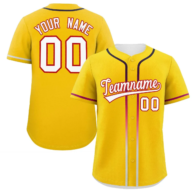 Custom baseball jersey with quick-dry fabric-Custom Gold White Personalized Gradient Ribbed Design Authentic Baseball Jersey