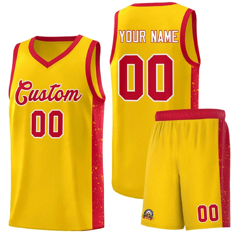 Authentic basketball jersey for fans-Custom Gold Red-White Side Splash Sports Uniform Basketball Jersey