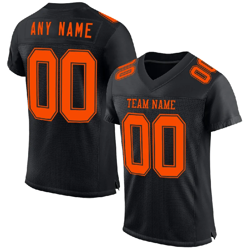 Lightweight soccer jersey for summer games-Custom Black Orange Mesh Authentic Football Jersey