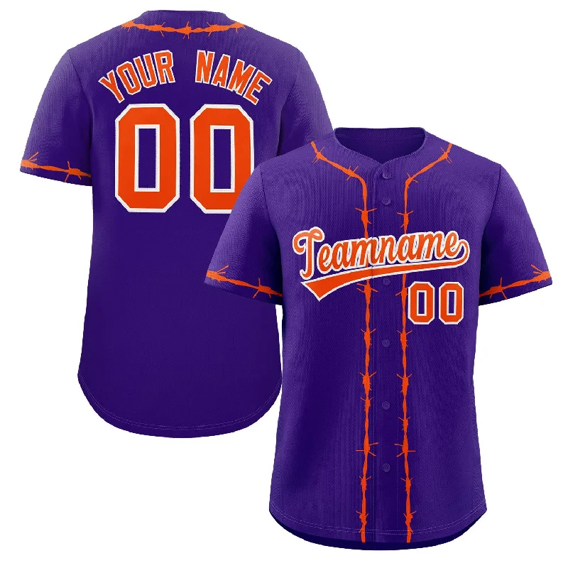 Authentic baseball jersey for fans-Custom Purple Orange Thorns Ribbed Classic Style Authentic Baseball Jersey