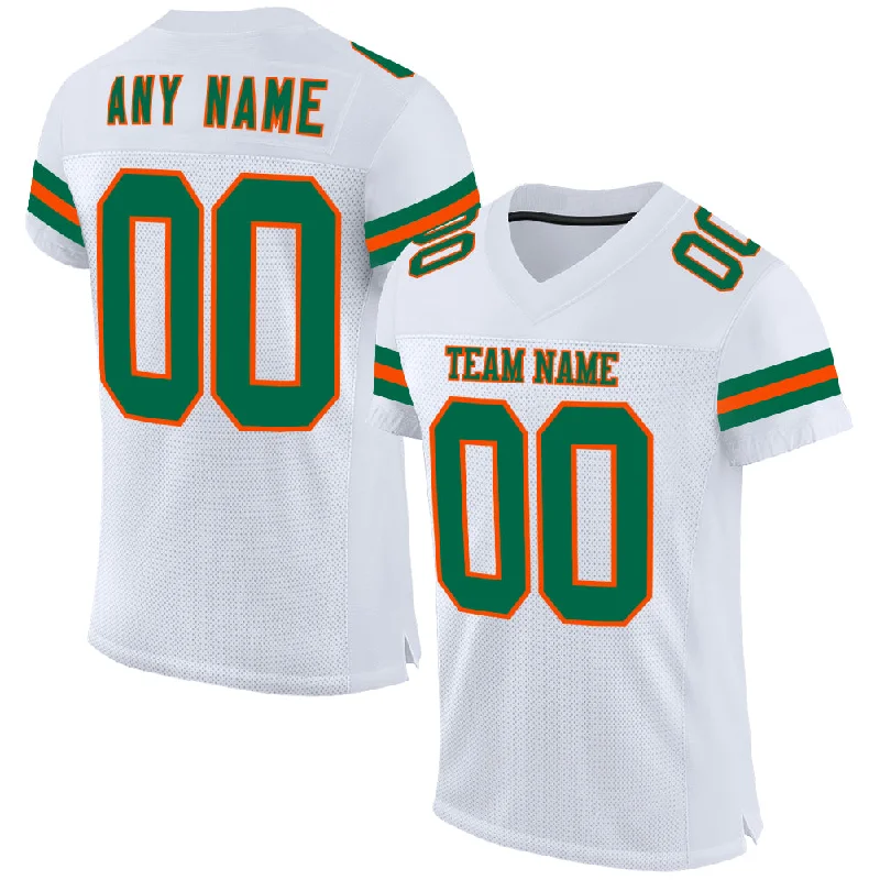 Soccer jersey with signature team logos for fans-Custom White Kell Green-Orange Mesh Authentic Football Jersey