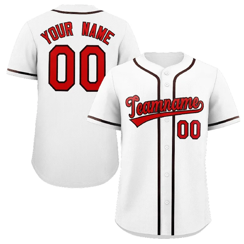 Baseball jersey for indoor games with breathable fabric-Custom White Red-Brown Classic Style Authentic Baseball Jersey