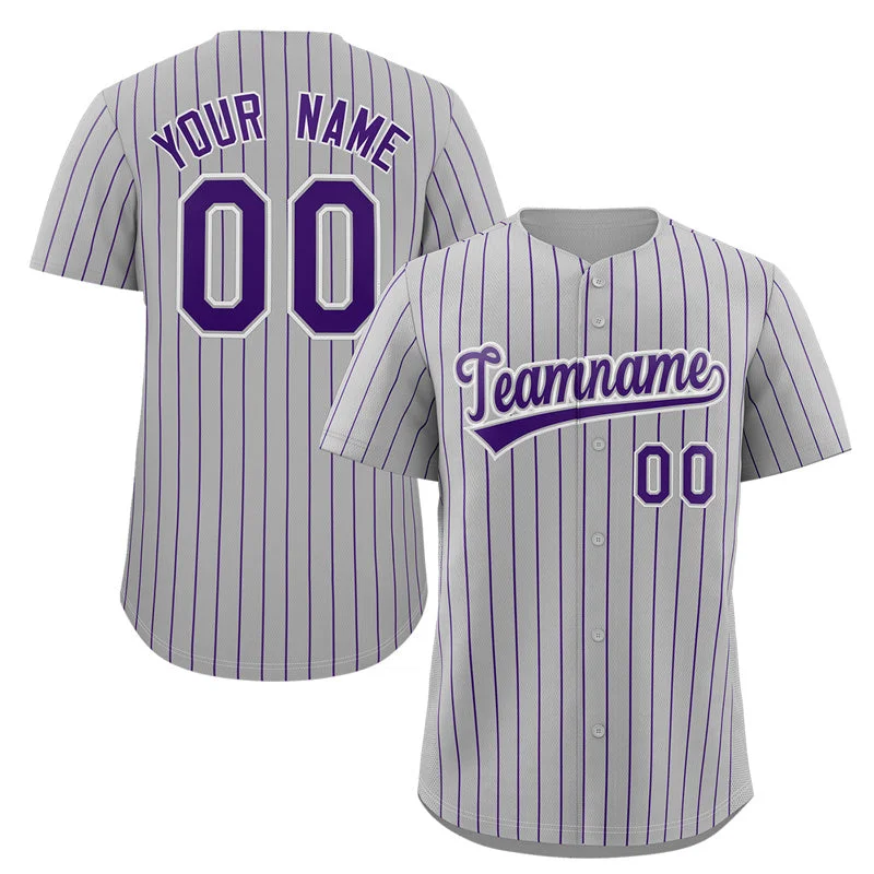 Personalized baseball jersey for gifts-Custom Gray Purple-White Stripe Fashion Authentic Baseball Jersey