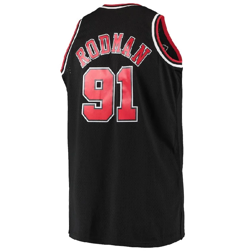 Custom basketball jersey with full-button design for classic style-C.Bulls #91 Dennis Rodman Mitchell & Ness Big & Tall Hardwood Classics Swingman Jersey Black Stitched American Basketball Jersey