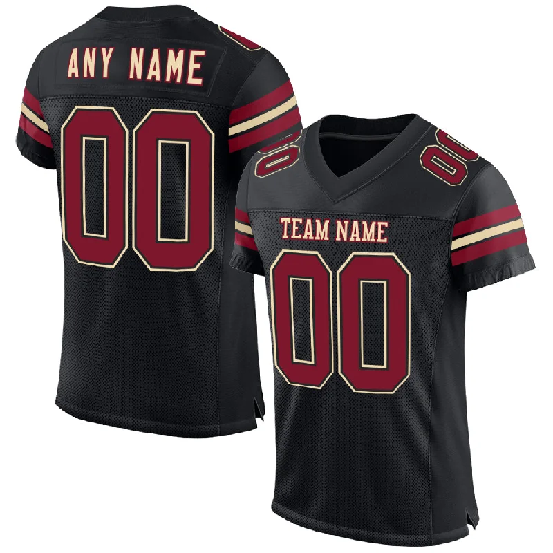 Soccer jersey with smooth fabric for ease of movement-Custom Black Crimson-Cream Mesh Authentic Football Jersey