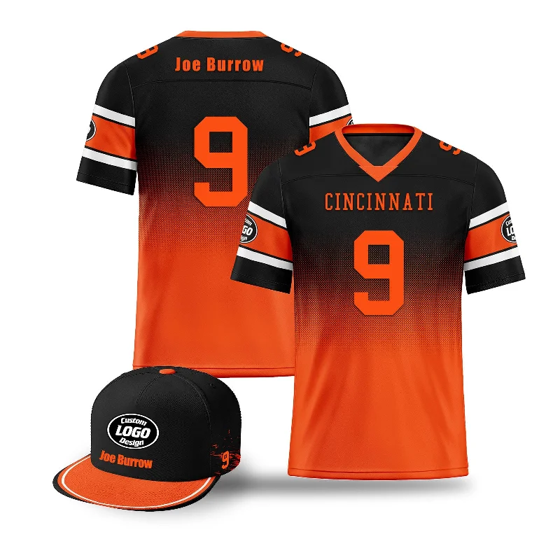 Personalized soccer jersey with custom design-Custom Black Orange Cincinnati Football Jersey and Hat Combo Offer Personalized Combo ZH-D020326-6