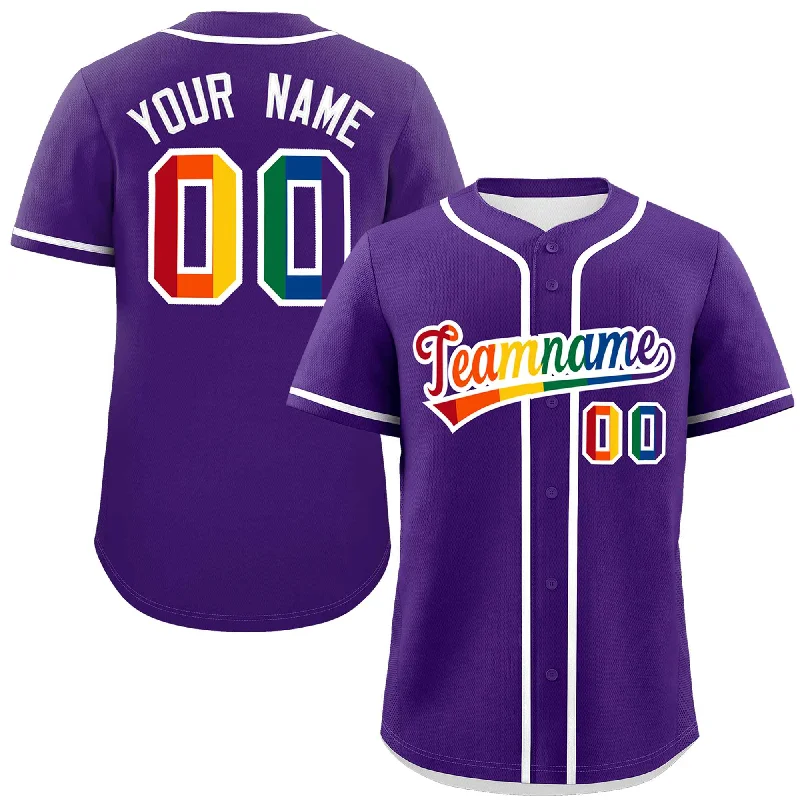 Custom baseball jersey for travel teams-Custom Purple LGBT Rainbow For Pride Month Classic Style Authentic Baseball Jersey