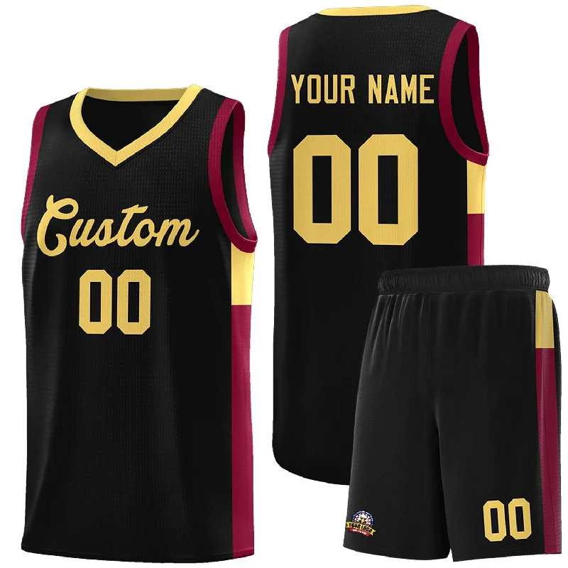 Basketball jersey with adjustable features for comfort-Custom Black Khaki-Crimson Side Two-Tone Classic Sports Uniform Basketball Jersey