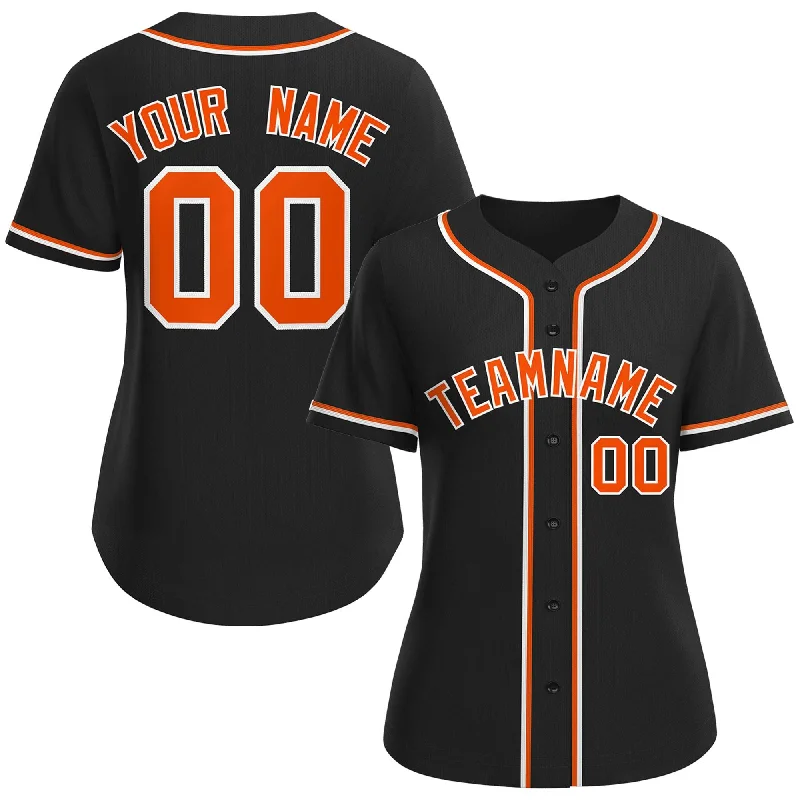 Custom baseball jersey with quick-dry fabric-Custom Black Orange-White Classic Style Baseball Jersey For Women