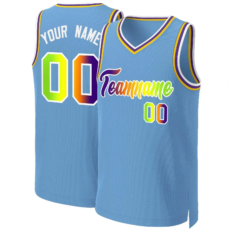 Basketball jersey for training with breathable design-Custom Light Blue Purple-White Classic Gradient Fashion Tops Basketball Jersey