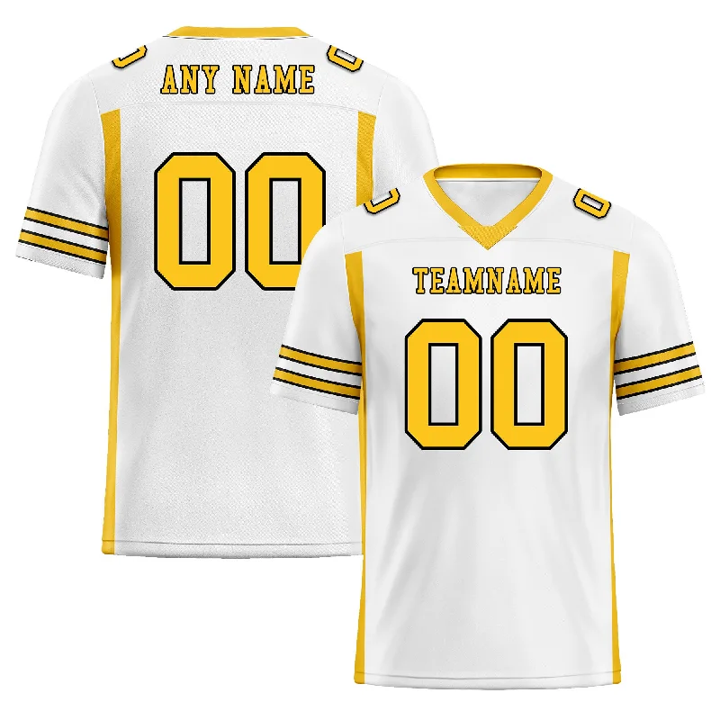 Soccer jersey with breathable mesh for high performance-Custom White Yellow Striped Sleeves Personalized Authentic Football Jersey FBJ02-D06052