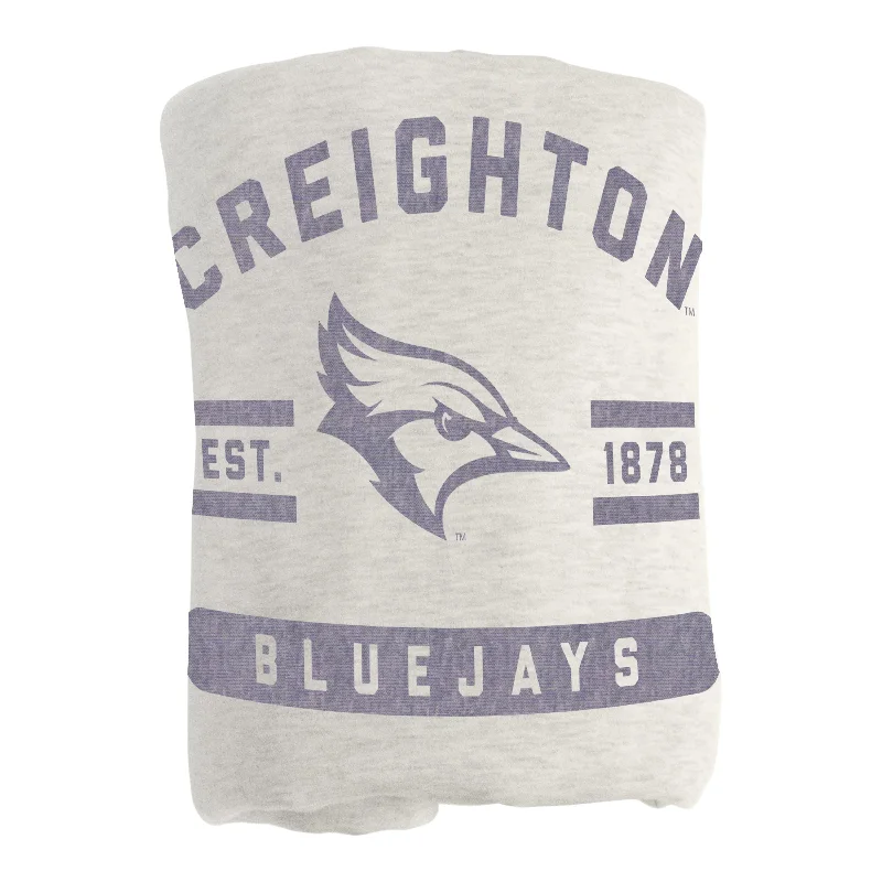 Custom team towels for gym and fitness rooms-Creighton Oatmeal Sweatshirt Blanket