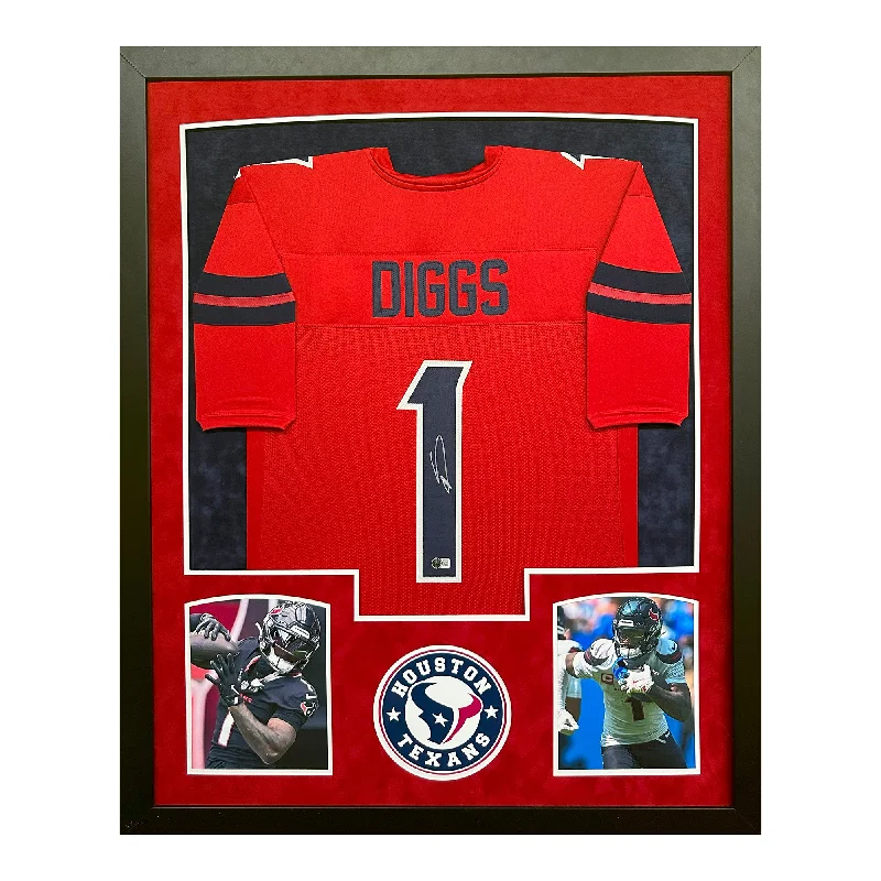 Soccer jersey for kids with lightweight material-Stefon Diggs Signed Houston Red Custom Suede Matte Framed Football Jersey