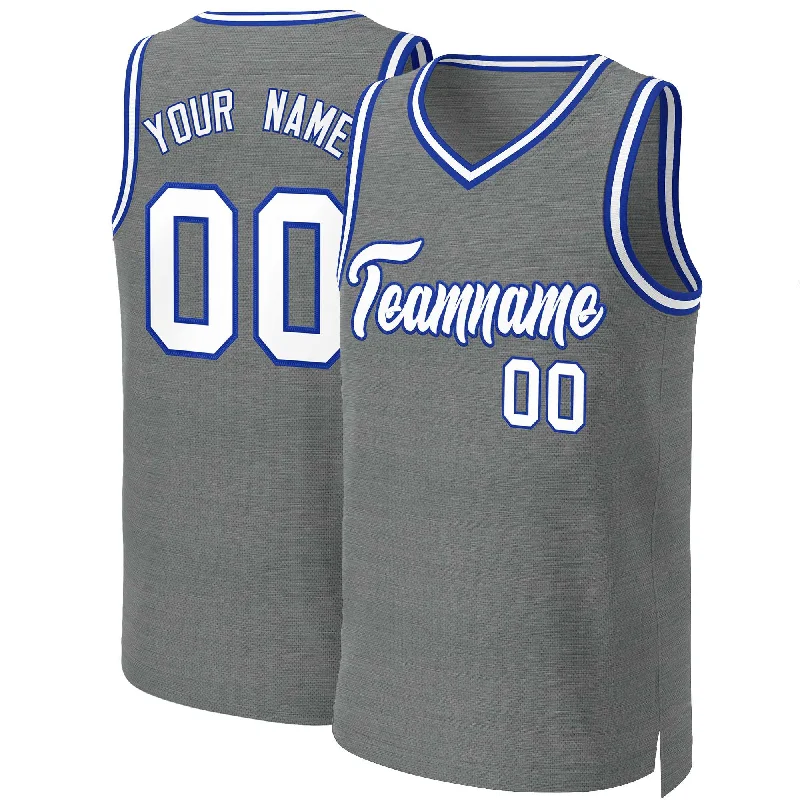 Youth basketball jersey with team number-Custom Dark Gray White-Royal Classic Tops Basketball Jersey