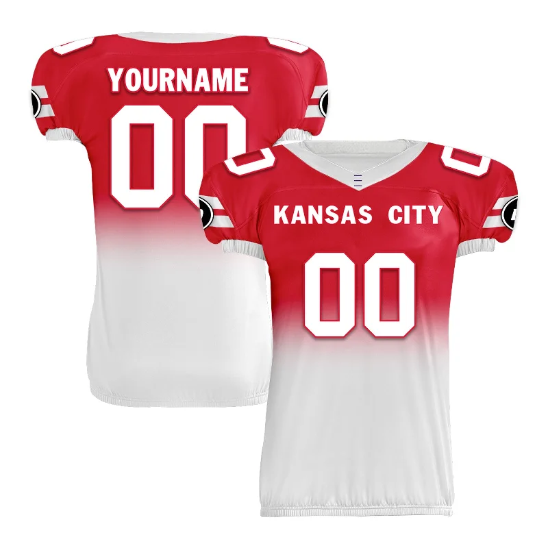 Rugby jerseys with different collar styles-Custom Red White Fade Fashion Kansas City High-Performance American Football Jersey FBJ06-D020252-18