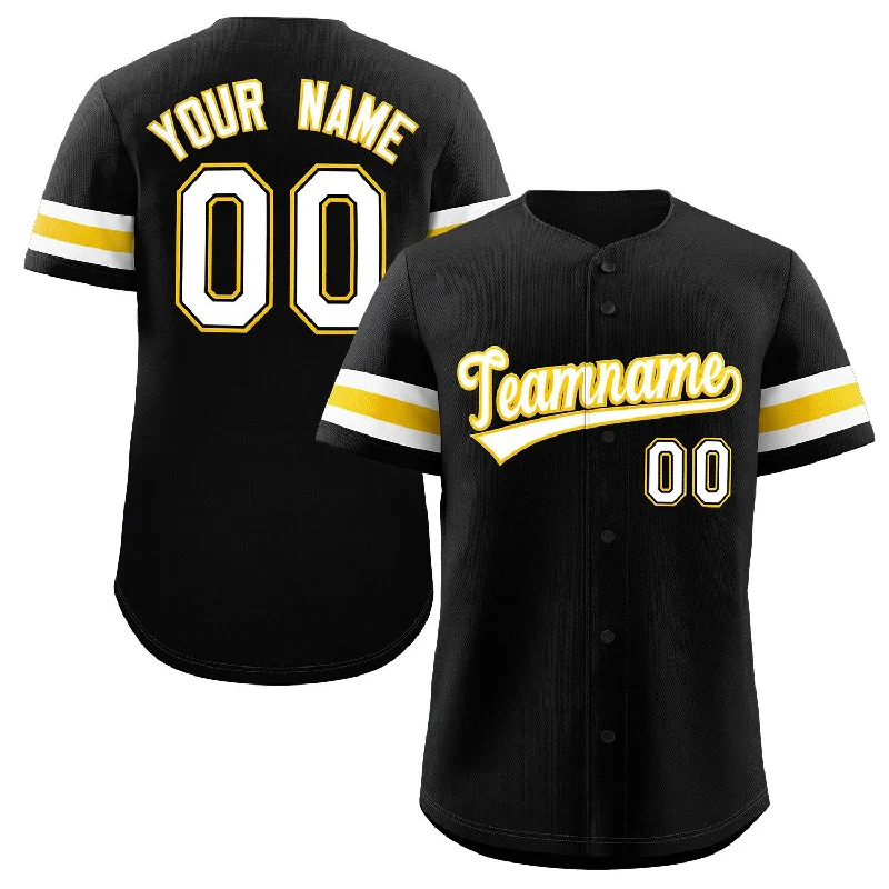 Baseball jersey with mesh paneling for air circulation-Custom Black White-Yellow Classic Style Authentic Baseball Jersey