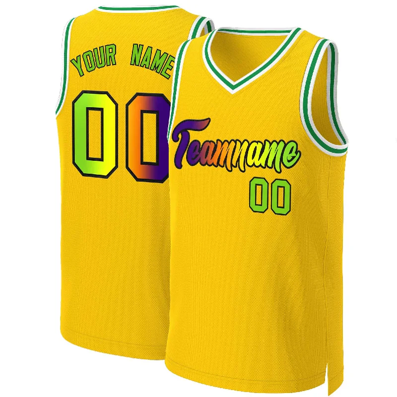 Custom basketball jersey with full-button design for classic style-Custom Yellow Purple-Black Classic Gradient Fashion Tops Basketball Jersey