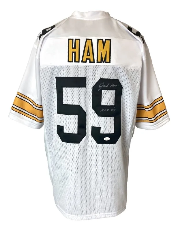 Custom soccer jersey with fully customized designs-Jack Ham Pittsburgh Signed White Football Jersey HOF 88 Inscribed JSA