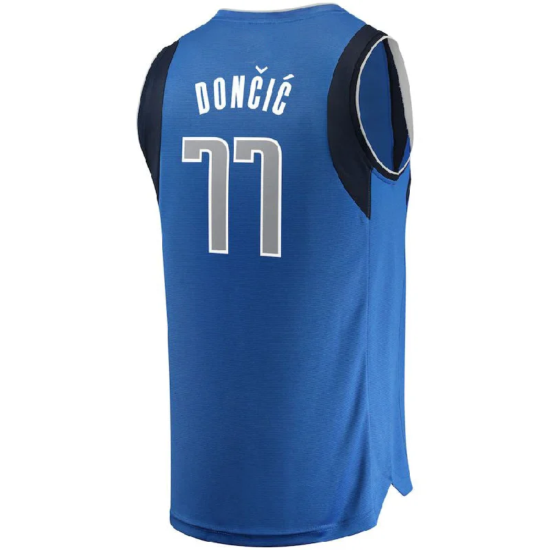 Custom basketball jersey with printed name and number options-D.Mavericks #77 Luka Doncic Fanatics Branded Fast Break Replica Jersey Blue Icon Edition Stitched American Basketball Jersey