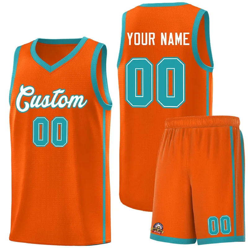 Basketball jersey with extra padding for protection during play-Custom Orange White-Aqua Side Two Bars Sports Uniform Basketball Jersey