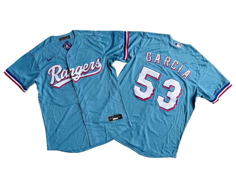 Custom baseball jersey with embroidered patches-Men's Texas Rangers 53# Adolis Garcia Player Jersey