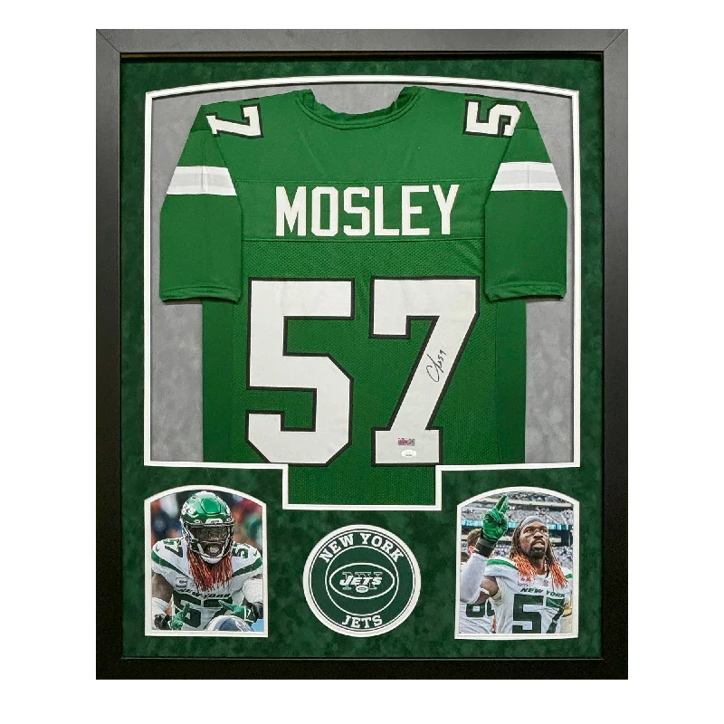 Custom soccer jersey for tournament teams-C.J. Mosley Signed New York Green Custom Suede Matte Framed Football Jersey (JSA)