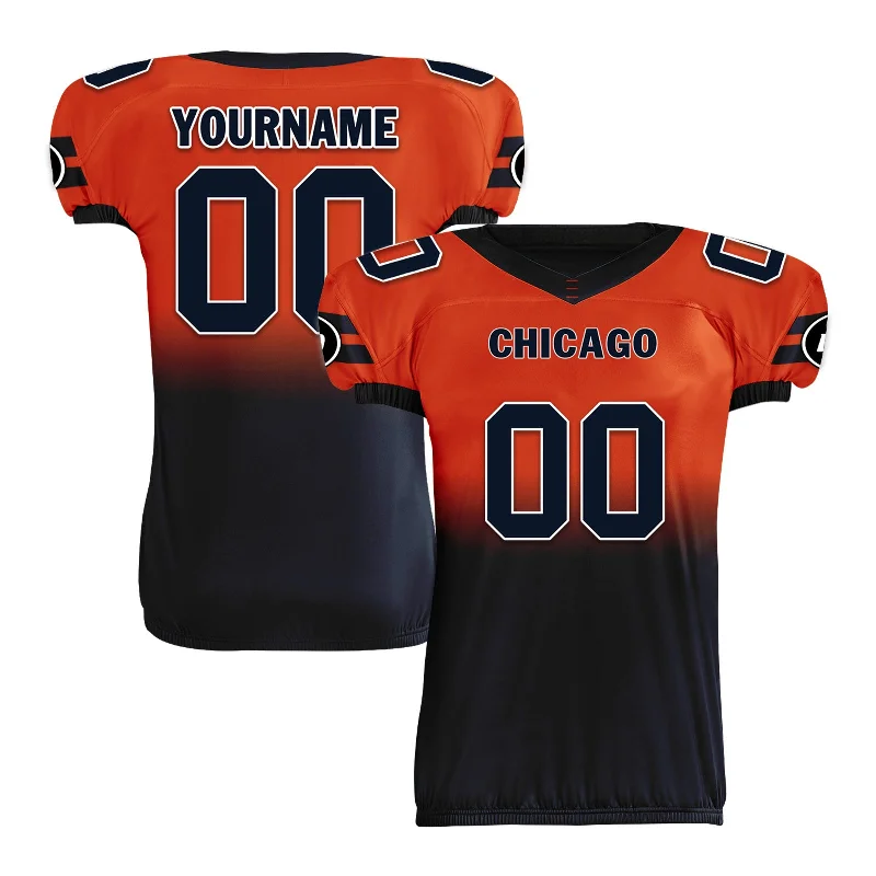 Rugby jerseys with neon accents for visibility-Custom Orange Blue Fade Fashion Chicago High-Performance American Football Jersey FBJ06-D020252-7