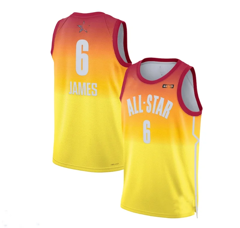 Custom team basketball jersey with sponsor logos-#6 LeBron James 2023 All-Star Game Swingman Jersey - Orange Stitched American Basketball Jersey