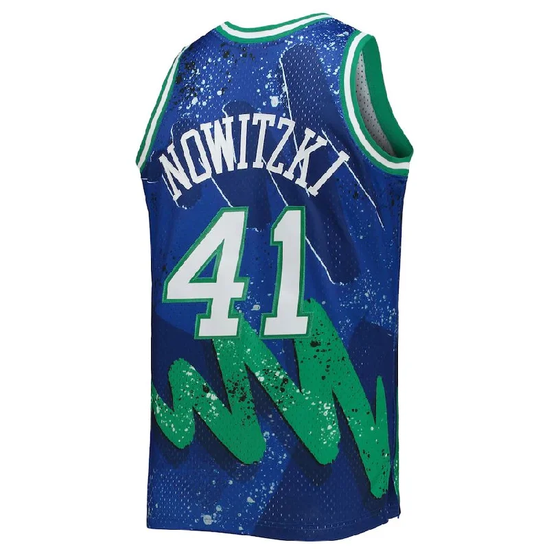 Personalized basketball jersey with custom patches-D.Mavericks #41 Dirk Nowitzki Mitchell & Ness Hardwood Classics 1998-99 Hyper Hoops Swingman Jersey Blue Stitched American Basketball Jersey