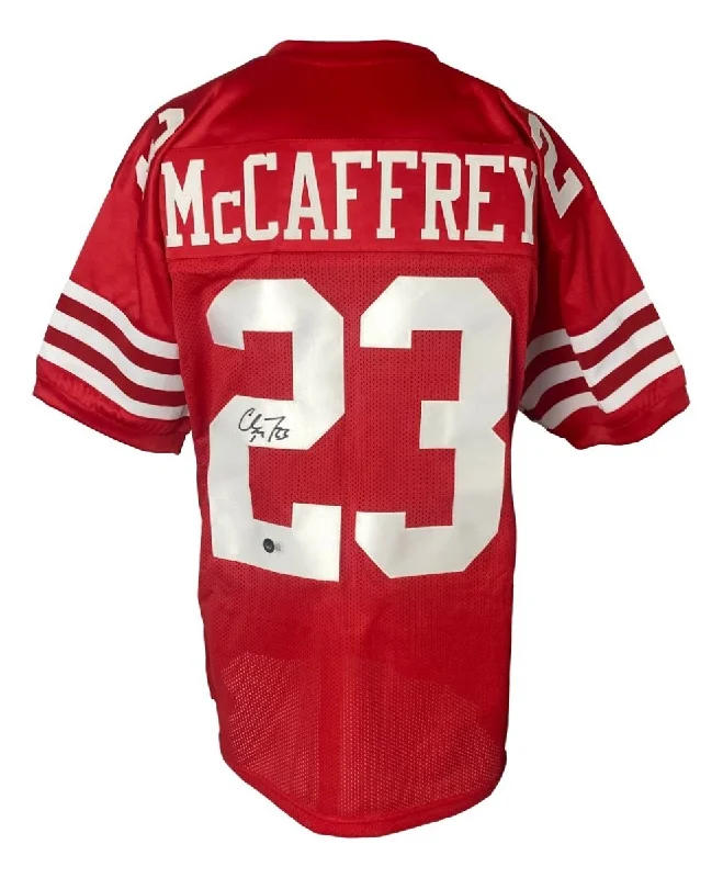 Lightweight soccer jersey for summer games-Christian McCaffrey San Francisco Signed Red Football Jersey BAS