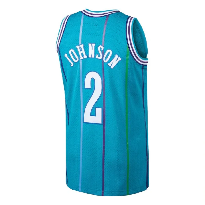 Basketball jersey with unique fabric blends for comfort-C.Hornets #2 Larry Johnson Mitchell & Ness 1992-93 Hardwood Classics Swingman JerseyTeal Stitched American Basketball Jersey