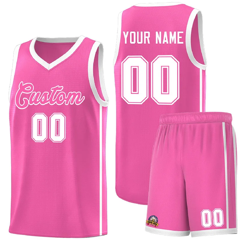 Basketball jersey with contrast trim and piping for style-Custom Pink White Side Two Bars Sports Uniform Basketball Jersey