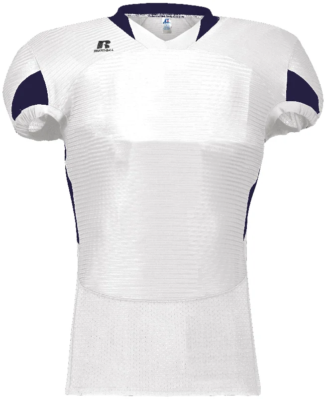 Rugby jerseys with custom player number for teams-Russell Waist Length White-Purple Football Jersey