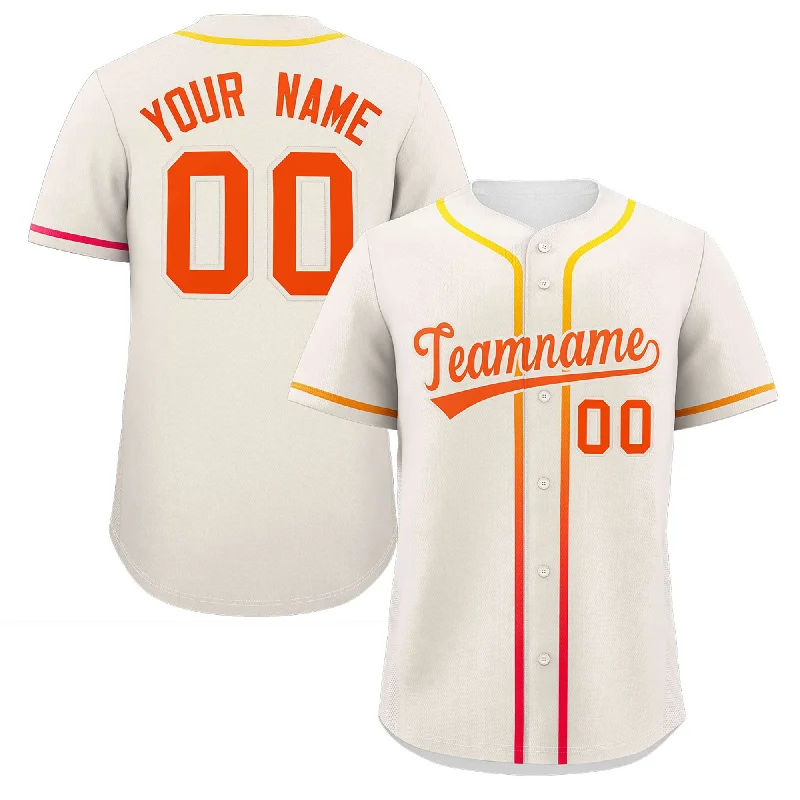 Classic button-down baseball jersey for team uniforms-Custom Cream Orange Personalized Gradient Ribbed Design Authentic Baseball Jersey