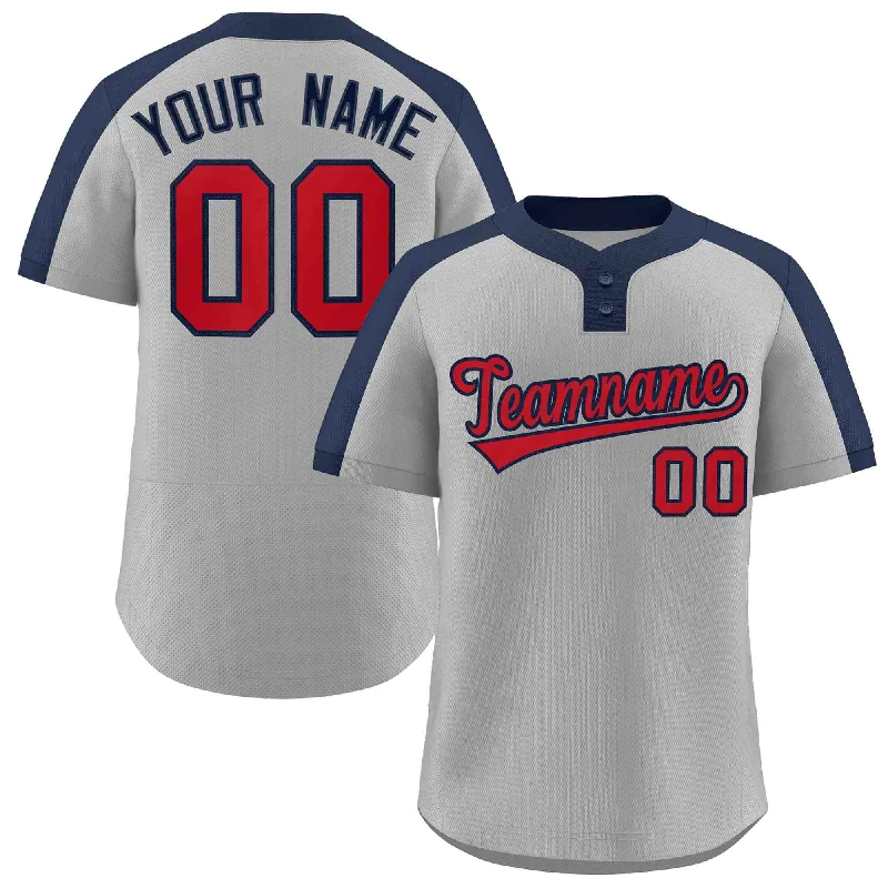 Baseball jersey for fan meetups with team pride-Custom Gray Red-Navy Classic Style Authentic Two-Button Baseball Jersey