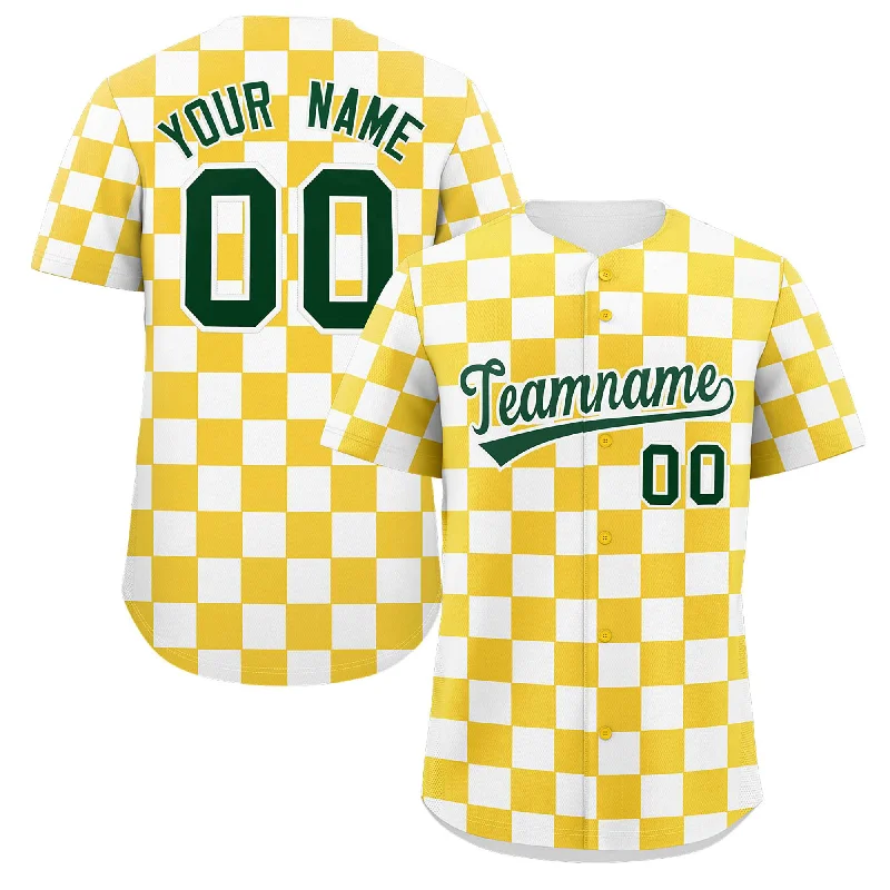 Baseball jersey with numbered sleeve options-Custom Gold White Square Grid Color Block Design Authentic Baseball Jersey