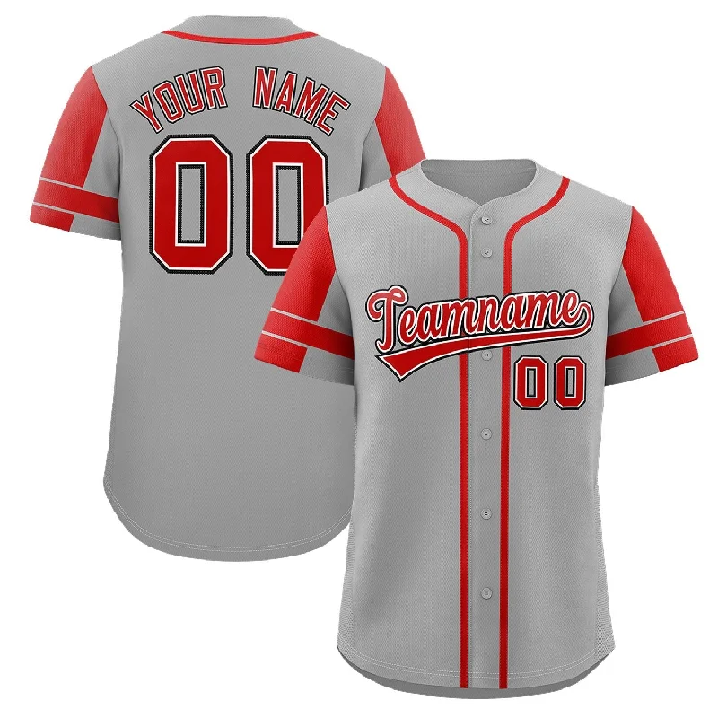 Baseball jersey with player name and team number-Custom Gray Red Personalized Raglan Sleeves Authentic Baseball Jersey