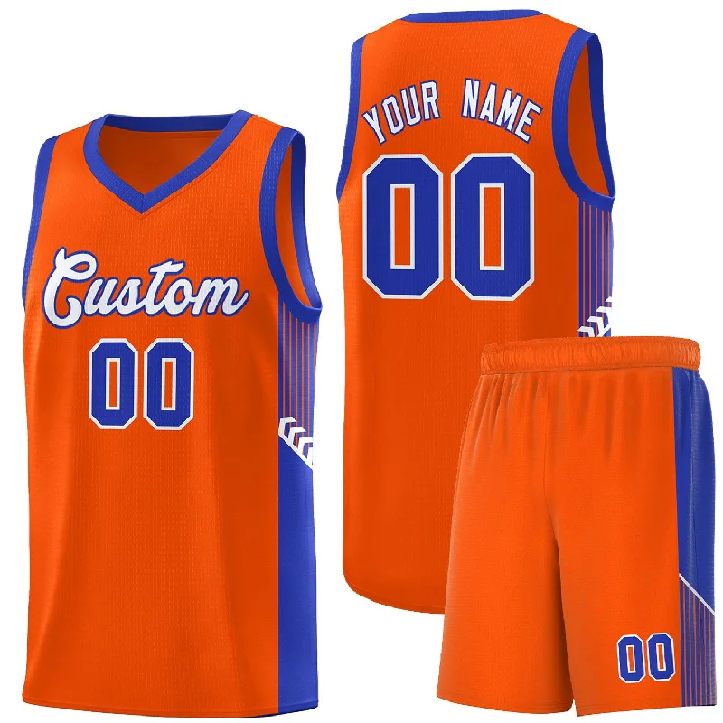 Basketball jersey with long sleeves for colder weather-Custom Orange White-Royal Side Stripe Fashion Sports Uniform Basketball Jersey