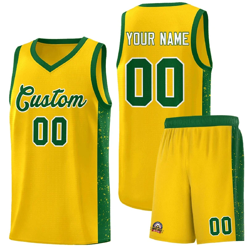 Basketball jersey with premium fabric for comfortable fit-Custom Yellow Green-White Side Splash Sports Uniform Basketball Jersey