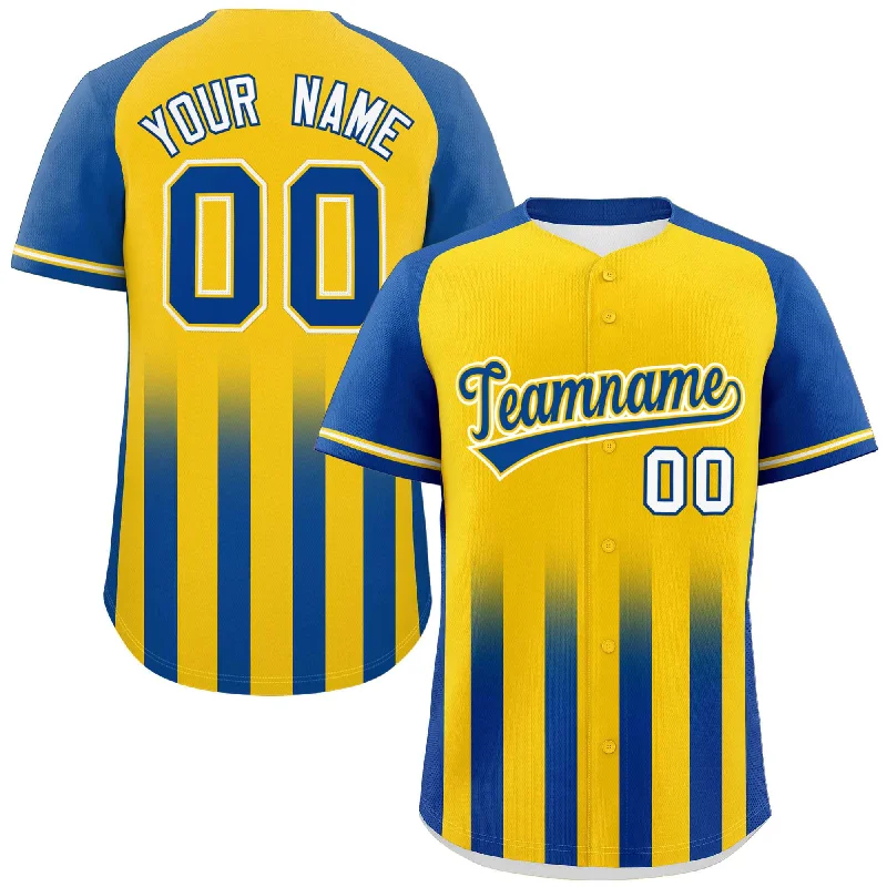 Vintage-inspired baseball jersey for retro style-Custom Gold Royal Raglan Sleeves Gradient Thick Stripe Authentic Baseball Jersey