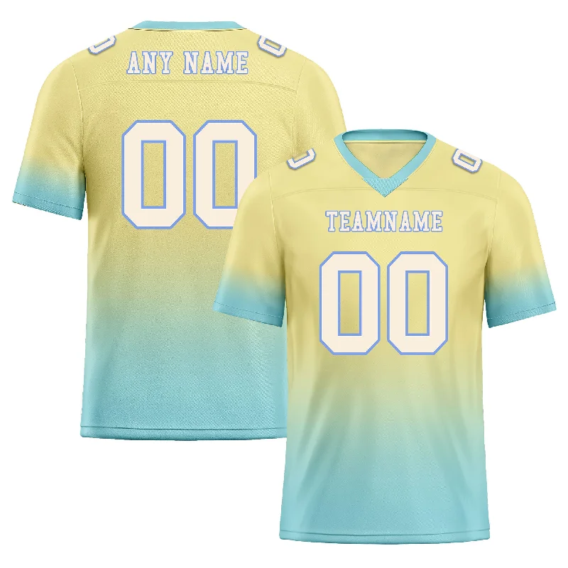 Personalized soccer jersey for professional fan clubs-Custom Cream Turquoise Fade Fashion Personalized Authentic Football Jersey FBJ02-D06106