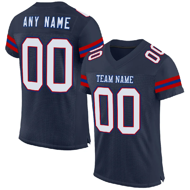 Personalized soccer jersey with retro design elements-Custom Navy Red-Royal Mesh Authentic Football Jersey