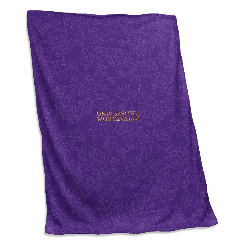 Custom team pillows for guest rooms-Montevallo Purple Paisley Screened Sweatshirt Blanket