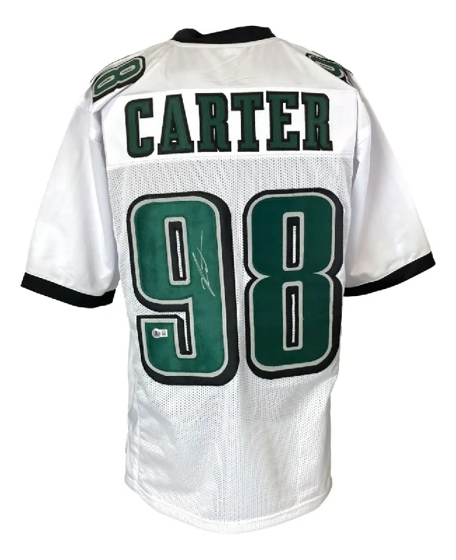 Soccer jersey with breathable mesh for high performance-Jalen Carter Philadelphia Signed White Football Jersey BAS