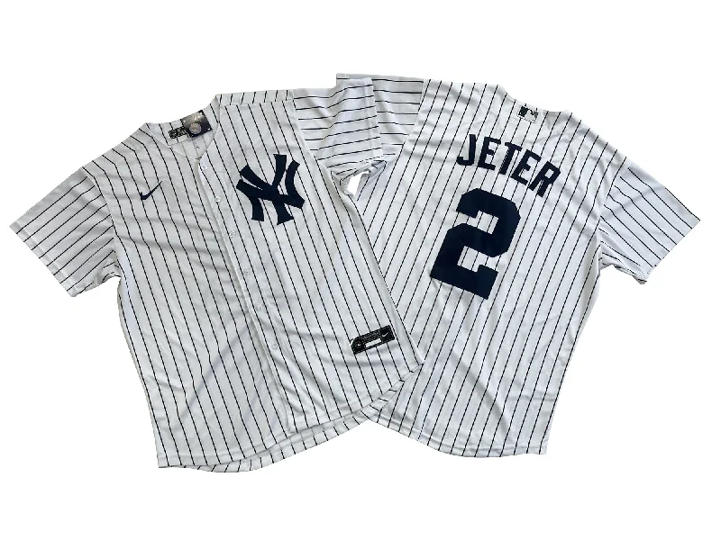 Custom baseball jersey with heat-transfer numbers and names-Men's New York Yankees 2# Derek Jeter WhiteNavy Player Jersey