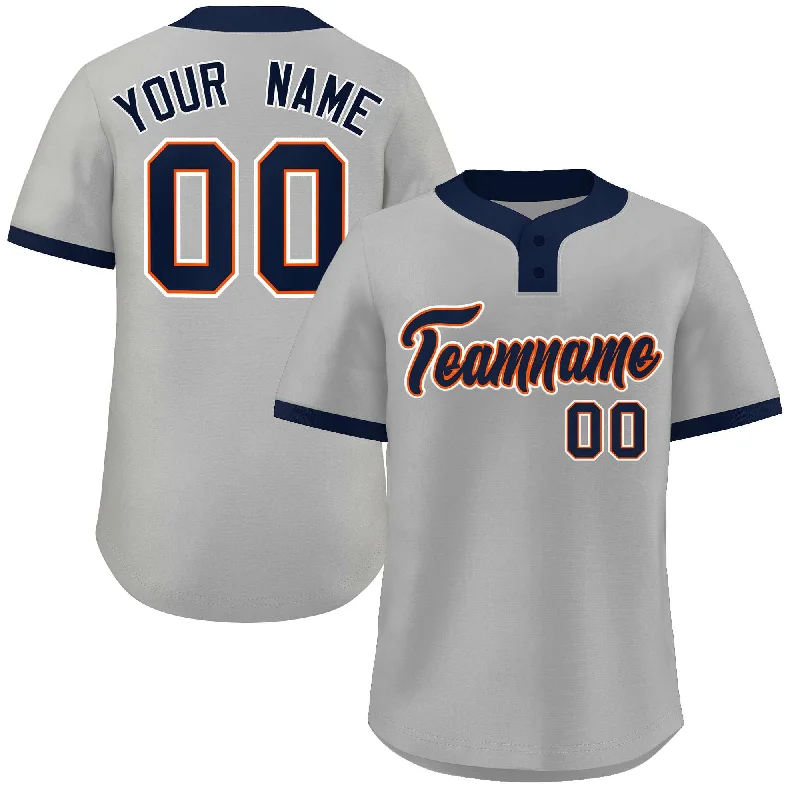 Baseball jersey with stretchable fabric for better movement-Custom Gray Navy-White Classic Style Authentic Two-Button Baseball Jersey