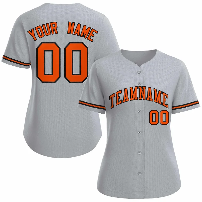 Personalized baseball jersey with front and back prints-Custom Gray Orange Black Classic Style Baseball Jersey for Women